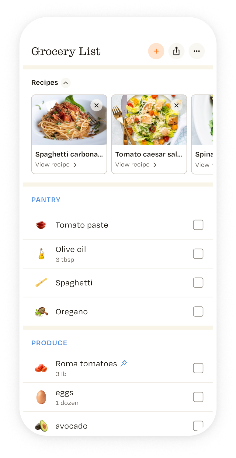 ReciMe grocery list feature on phone