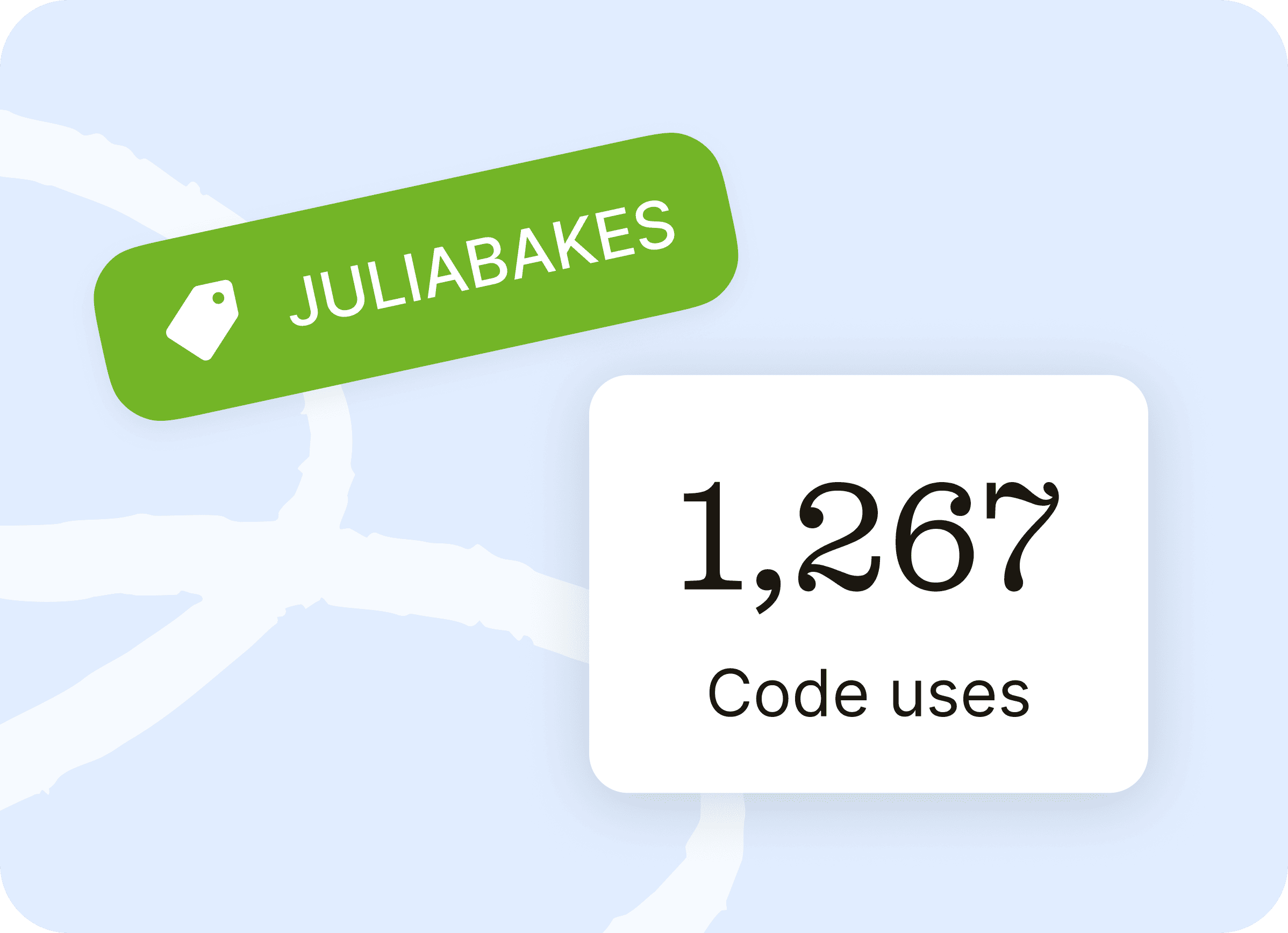 A creator referral code alongside a counter reading 1,267 code uses